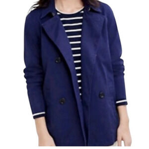 J. Jill Women's Double Breasted Rain Pea Coat Jacket Utility Navy‎ Blue Medium